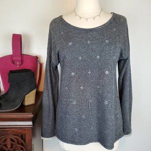 Aerie Gray Knit Pullover Sweatshirt Top With Sequins Size M